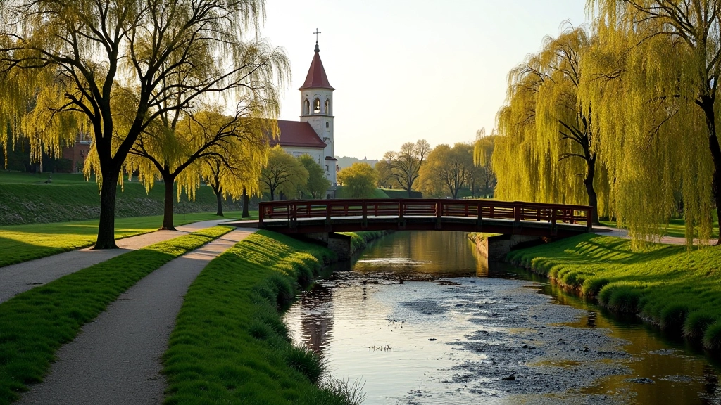 Pętla nad Bzurą w Łowiczu, drewniane mostki, zabytkowy kościół, kawiarnia